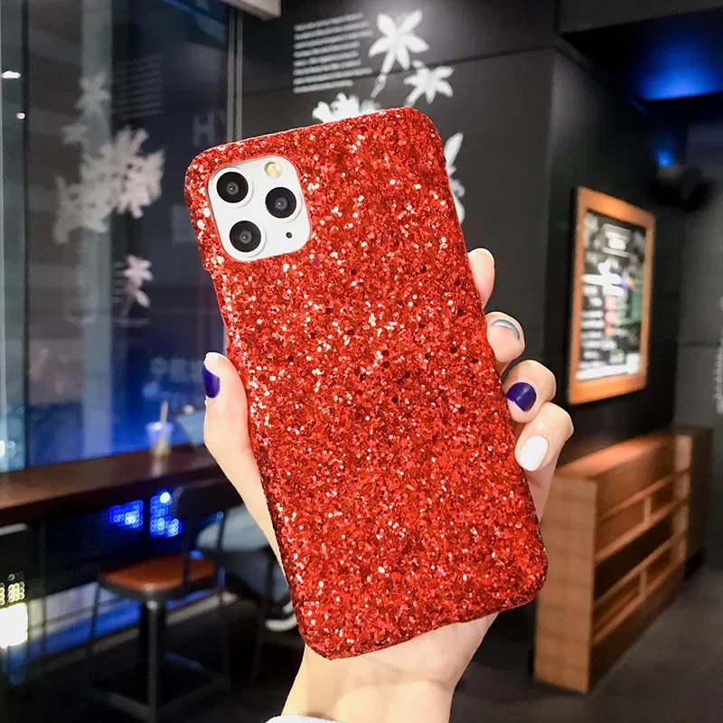 Color: black, Material: Microfiber - Hard Shiny Diamond Girly Phone Case for iPhone 11 12 13 14 15 Pro Max 14 15Plus