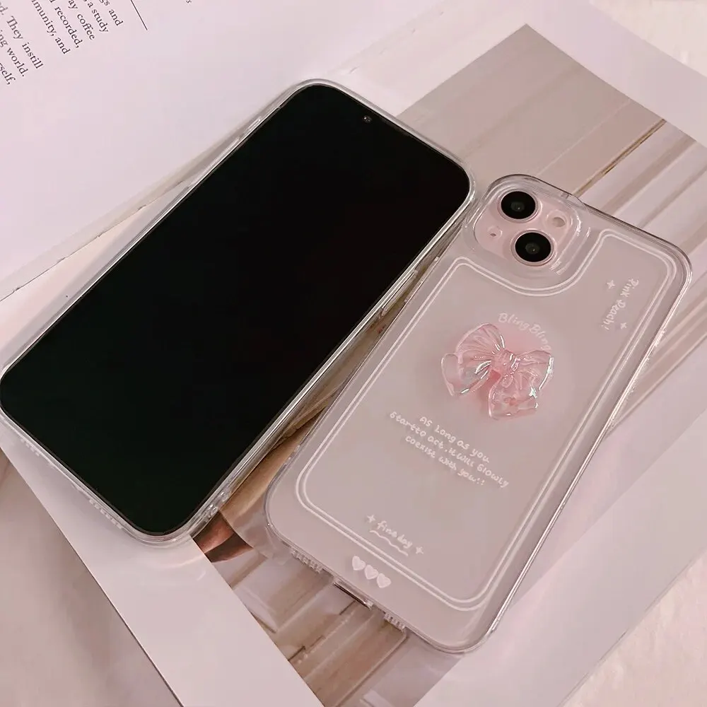 Material: Canvas, Color: WHITE - NEW 3D Bow Transparent Mobile Phone Case For IPhone 15 14 Plus 13 Pro Max 12 Pro 11 Stereo Crystal Candy Cute Full Soft Cover