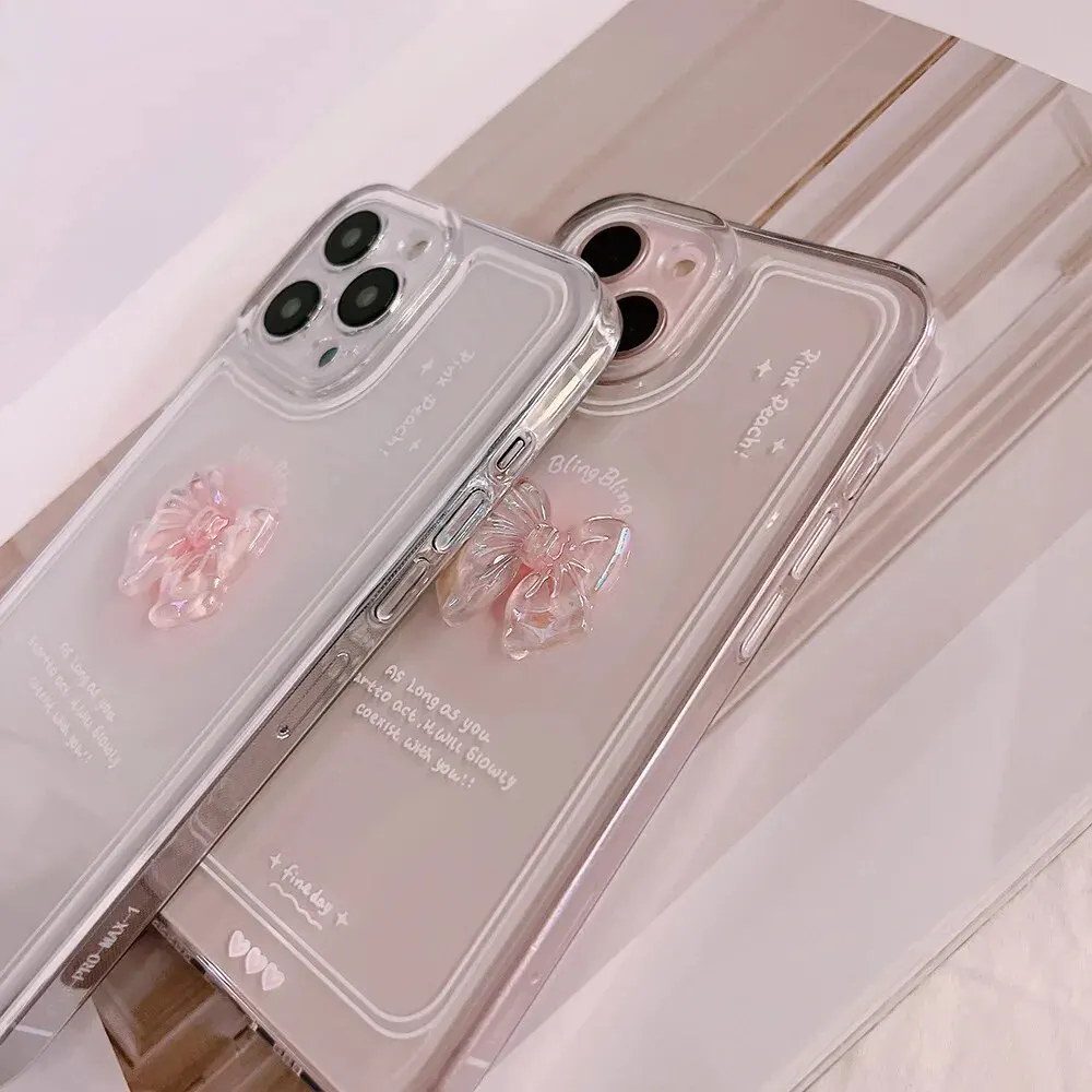 Material: Canvas, Color: WHITE - NEW 3D Bow Transparent Mobile Phone Case For IPhone 15 14 Plus 13 Pro Max 12 Pro 11 Stereo Crystal Candy Cute Full Soft Cover
