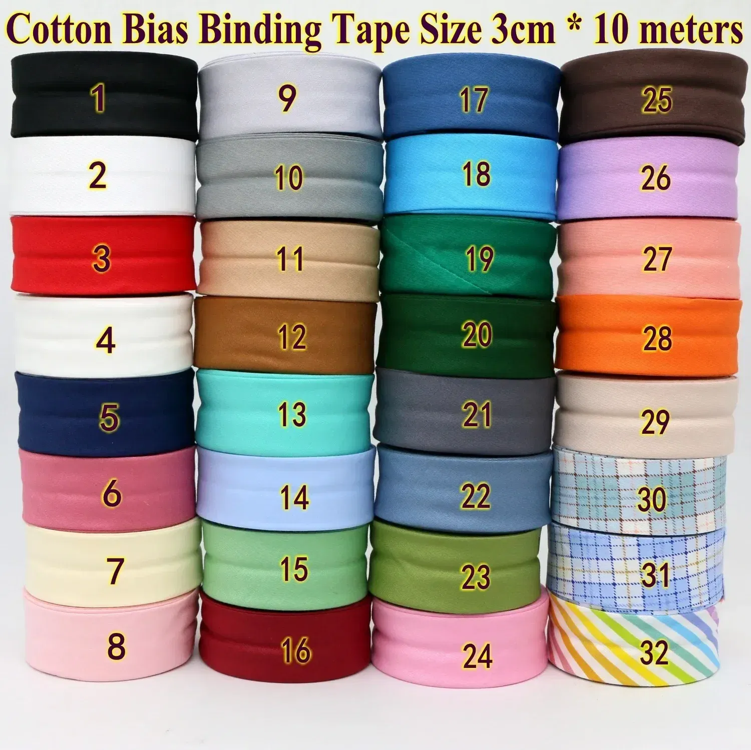 Color: Blue, Size: L - Cotton Bias Binding Tape Size 3cm *10meter  Solid Color DIY Handmade Sewing Material Bias Tape