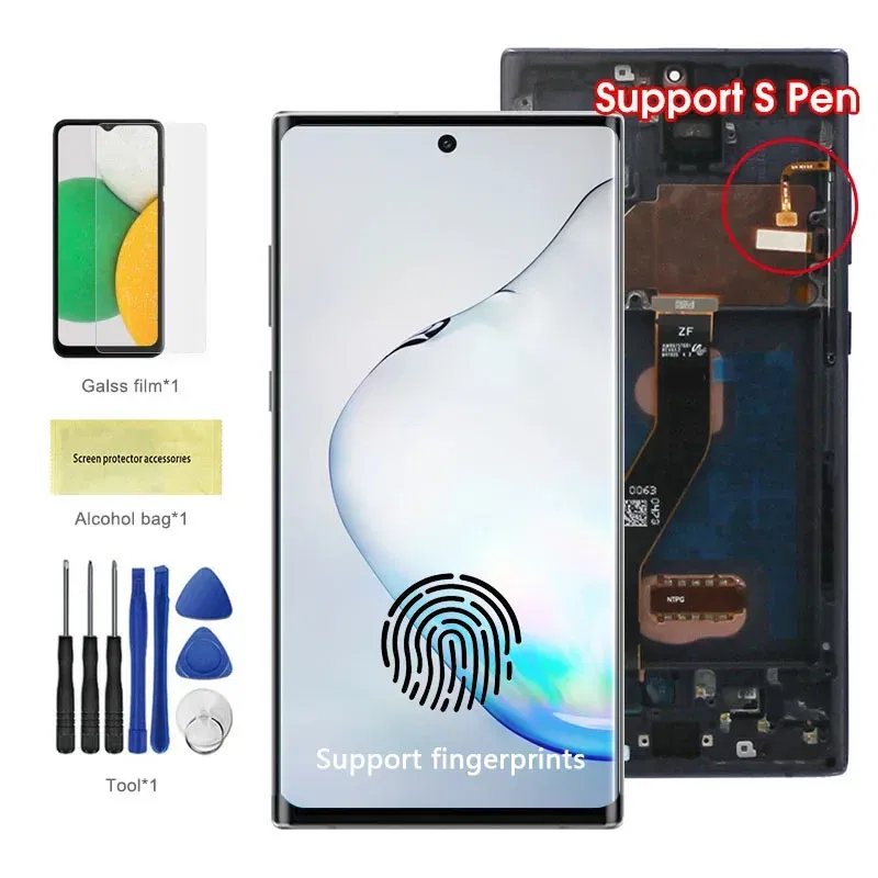 Color: NAVY, Ships From: CHINA - Top AMOLED Note 10 Plus Screen for Samsung Galaxy Note10+ N975F Lcd Display Touch Screen Support S Pen Fingerprints with Frame