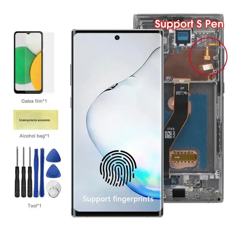 Color: NAVY, Ships From: CHINA - Top AMOLED Note 10 Plus Screen for Samsung Galaxy Note10+ N975F Lcd Display Touch Screen Support S Pen Fingerprints with Frame