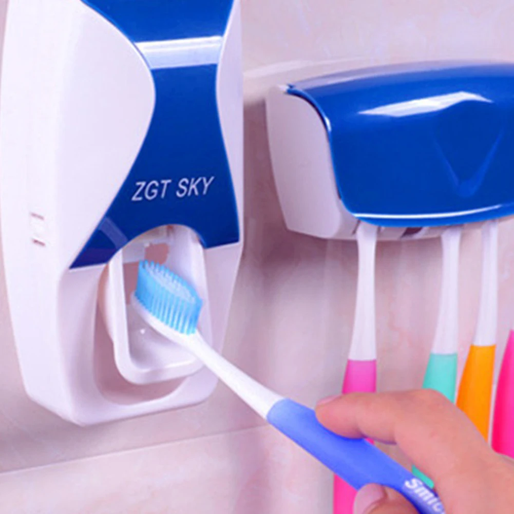 Color: Orange, Ships From: CHINA - Toothbrush Holder Automatic Toothpaste Dispenser Set Dustproof Sticky Suction Wall Mounted Toothpaste Squeezer Bathroom Holder