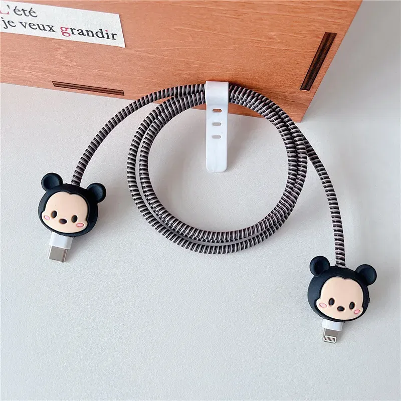 Color: Yellow - 4pcs/set New Cute Cartoon Bite Data Cable Protection Case for Apple Huawei Charging Cable Universal Fall Protection Case