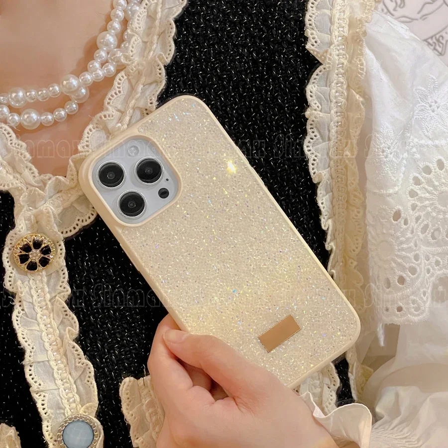 Color: black, Material: Denim - Bling Glitter Phone Case For iPhone 16 15 14 13 12 Pro Max 11 Vogue Protective Soft Diamond Cover Coque Funda