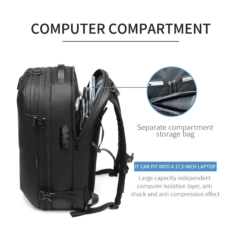 Color: NUDE - Men Travel Backpack vacuum compression 17 inch Laptop Business Large Capacity school Backpack Expanded outdoors Hiking backpack