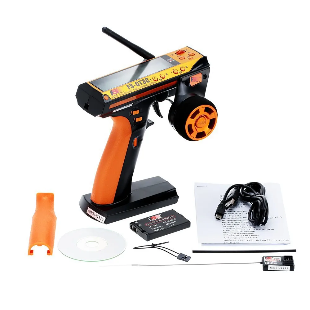 Color: Orange - Flysky FS-GT3C 2.4Ghz 3CH Remote Controller LCD Radio Transmitter with FS-GR3E Receiver for RC Car Truck Crawler Boat