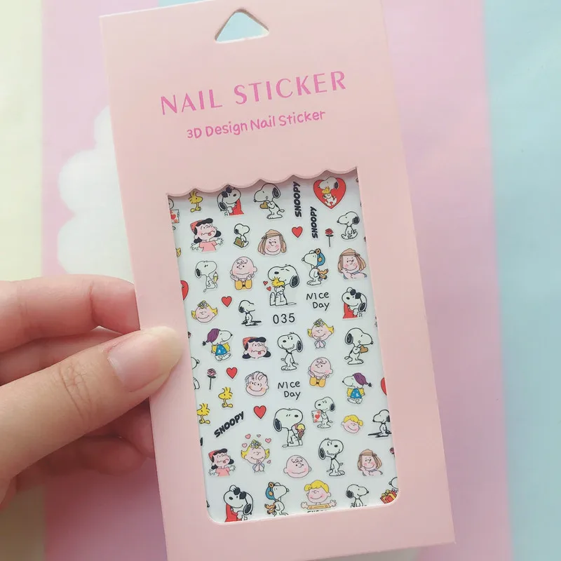 Color: BLACK WHITE - 1PCS Hello Kitty 3D Nail Stickers Press on Nails Mickey Mouse Donald Duck Stitch Cartoon Stickers Nail Art Decoration