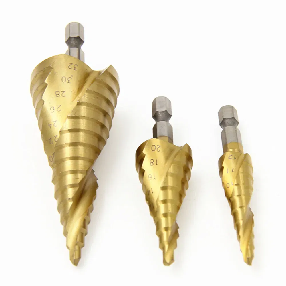 Color: Red - 3pcs Spiral Grooved Drill Bits 3-12 4-12 4-20 Drilling Power Tool Metal Stainless Steel Wood Hole Cutter Cone Fast Drill Bit Set