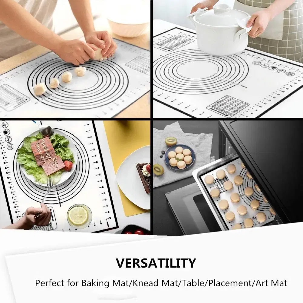 Color: Burgundy, Size: L - Large Size Silicone Kneading Pad Non-Stick Surface Rolling Dough Mat With Scale Kitchen Cooking Pastry Sheet Oven Liner Bakeware
