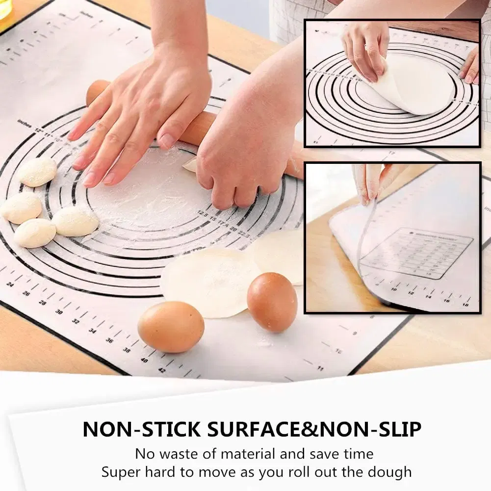 Color: Burgundy, Size: L - Large Size Silicone Kneading Pad Non-Stick Surface Rolling Dough Mat With Scale Kitchen Cooking Pastry Sheet Oven Liner Bakeware