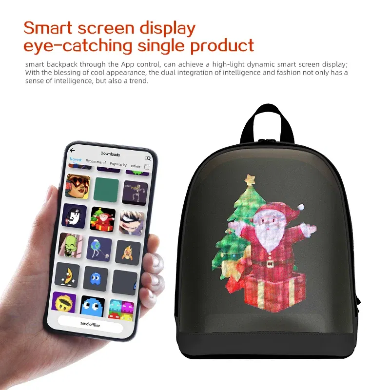 Color: black - School Backpack Led Screen Cell Phone Programming DIY Pattern Lightweight Hard Case Women Travel Backpack College Backpacks