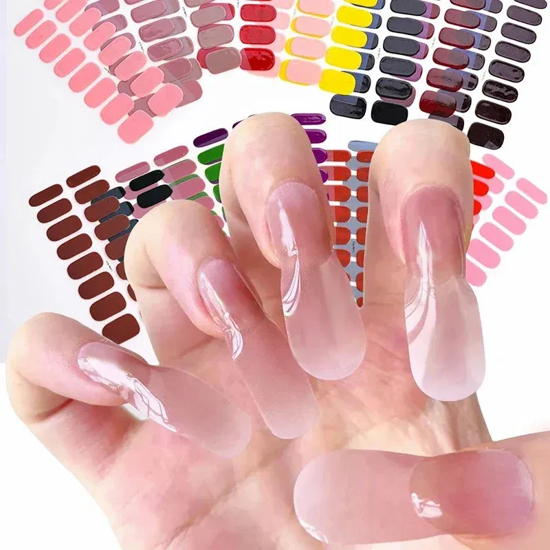 Color: Sky Blue - DIY Gel Nail Stickers Cured-free Long-Lasting Solid Color Nail Strips Patch Slider Sticker Full Cover Decal Nail Manicure Patch