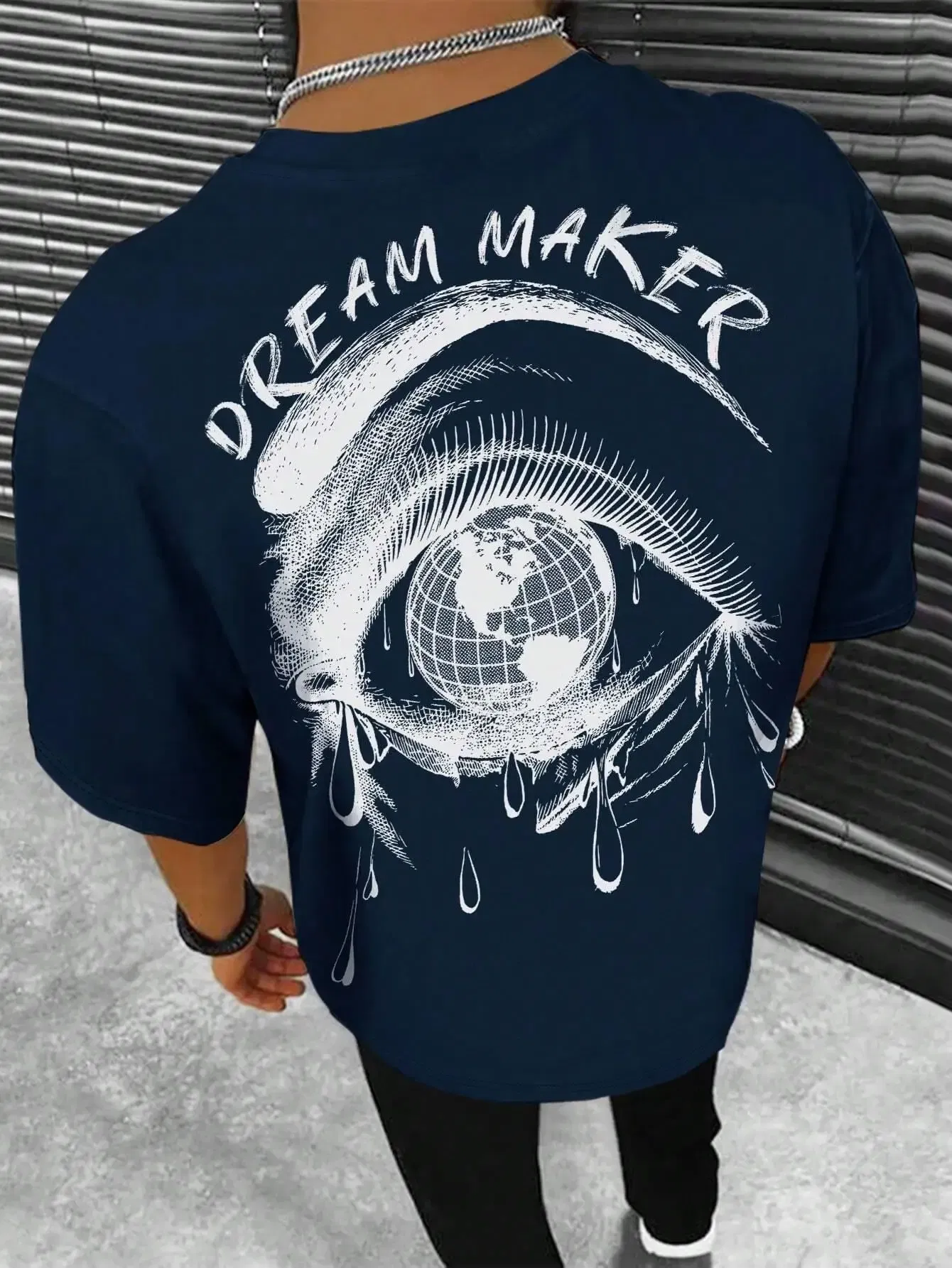 Color: SKY BLUE, Size: M - Dream Maker Tearful Earth Printing T-Shirt Men Clothes Summer Loose Tee Cotton Casual Street Tshirt Hip Hop Oversize T Shirts