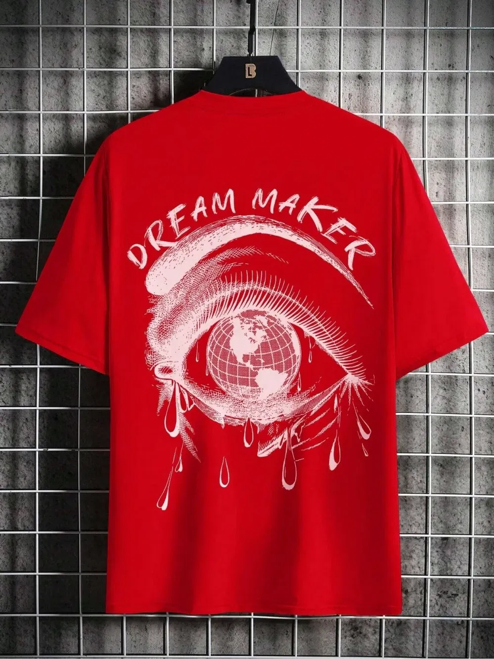 Color: SKY BLUE, Size: M - Dream Maker Tearful Earth Printing T-Shirt Men Clothes Summer Loose Tee Cotton Casual Street Tshirt Hip Hop Oversize T Shirts