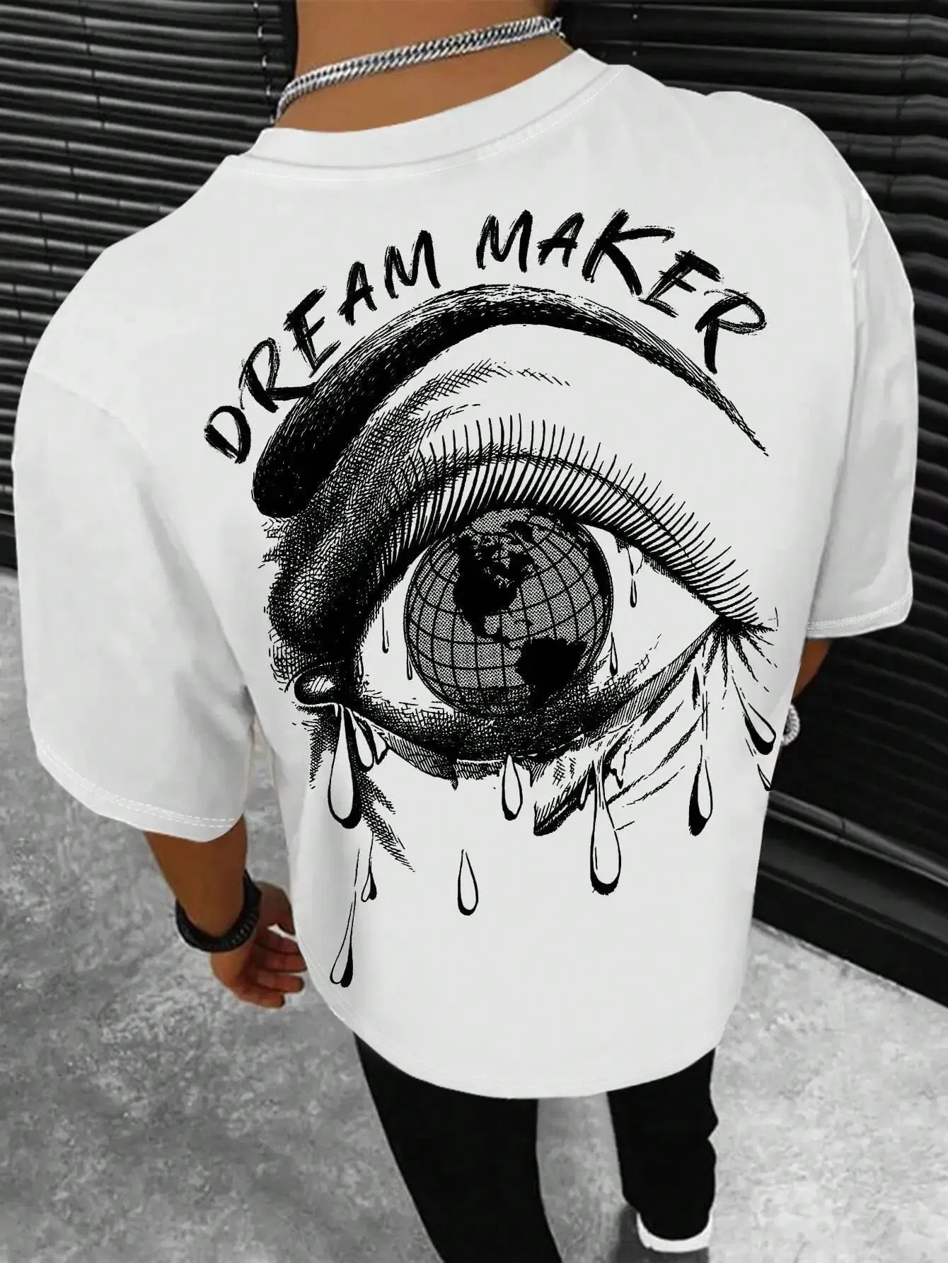 Color: SKY BLUE, Size: M - Dream Maker Tearful Earth Printing T-Shirt Men Clothes Summer Loose Tee Cotton Casual Street Tshirt Hip Hop Oversize T Shirts