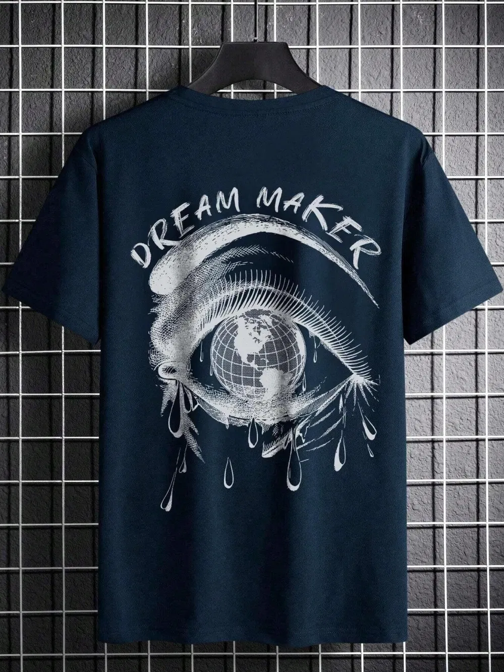Color: SKY BLUE, Size: M - Dream Maker Tearful Earth Printing T-Shirt Men Clothes Summer Loose Tee Cotton Casual Street Tshirt Hip Hop Oversize T Shirts