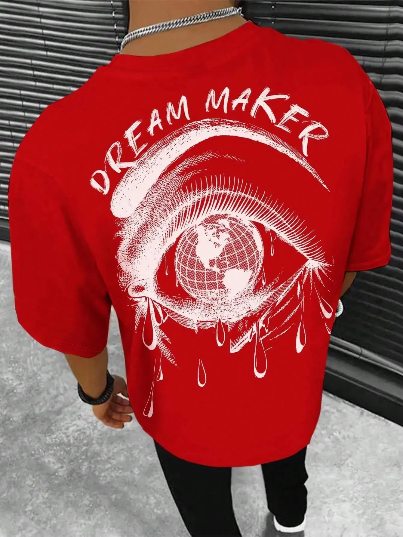 Color: SKY BLUE, Size: M - Dream Maker Tearful Earth Printing T-Shirt Men Clothes Summer Loose Tee Cotton Casual Street Tshirt Hip Hop Oversize T Shirts