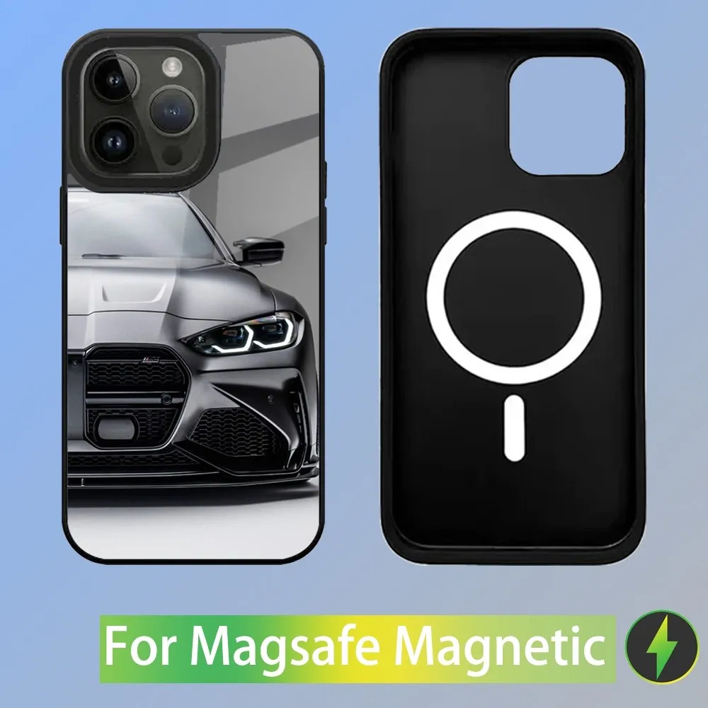 Color: SKY BLUE, Material: Microfiber - Cool Sport Car B-BMW Phone Case For iPhone 16,15,14,13,12,11,Plus,Pro,Max Mini Magsafe Magnetic Wireless Charging
