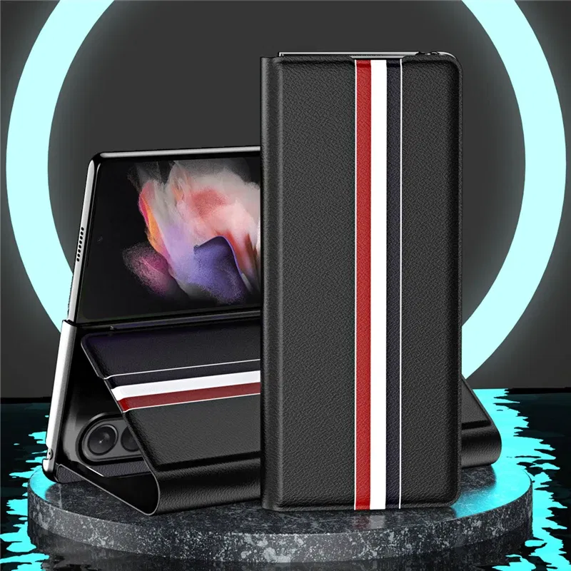 Color: Red, Material: aluminum - Leather Wallet Function Case for Samsung Galaxy Z Fold 6 5 3 2 fold6 fold5 Fold4 Fold 4 5G Fold3 Fold2 Full Protection Bag Cover