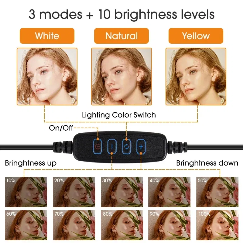Color: Light Grey - 10 inch LED Selfie Ring Light Dimmable Photography Fill Lamp with Mini tripod for Mobile Phone Live Video Photo Studio Ringlight