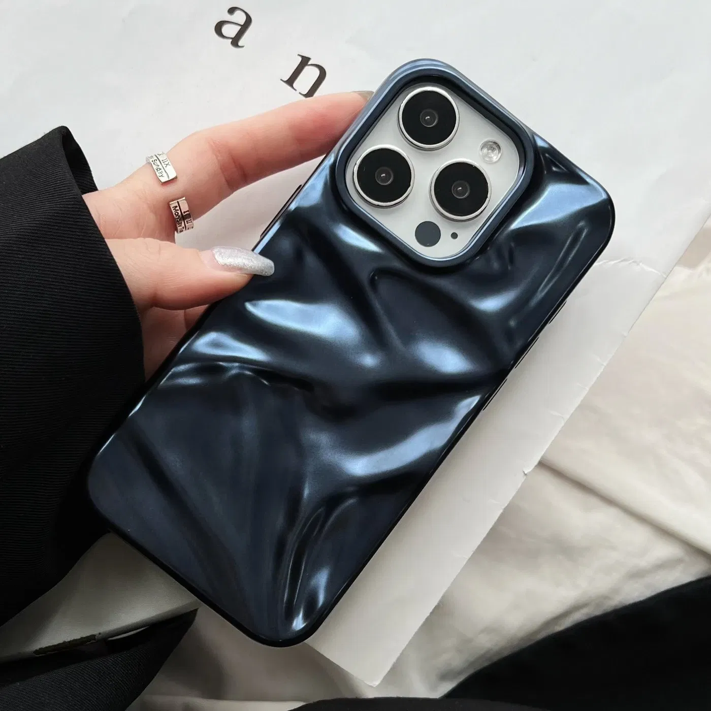 Color: Dark Brown, Compatibility by Model: iPhone 14 Plus - Soft Matte 3D Wavy Pattern Phone Case For iPhone 16 17 ProMax 17 Air 15 14 Plus 13 12 Pro Max 11 ins Water Ripple Creative Cover