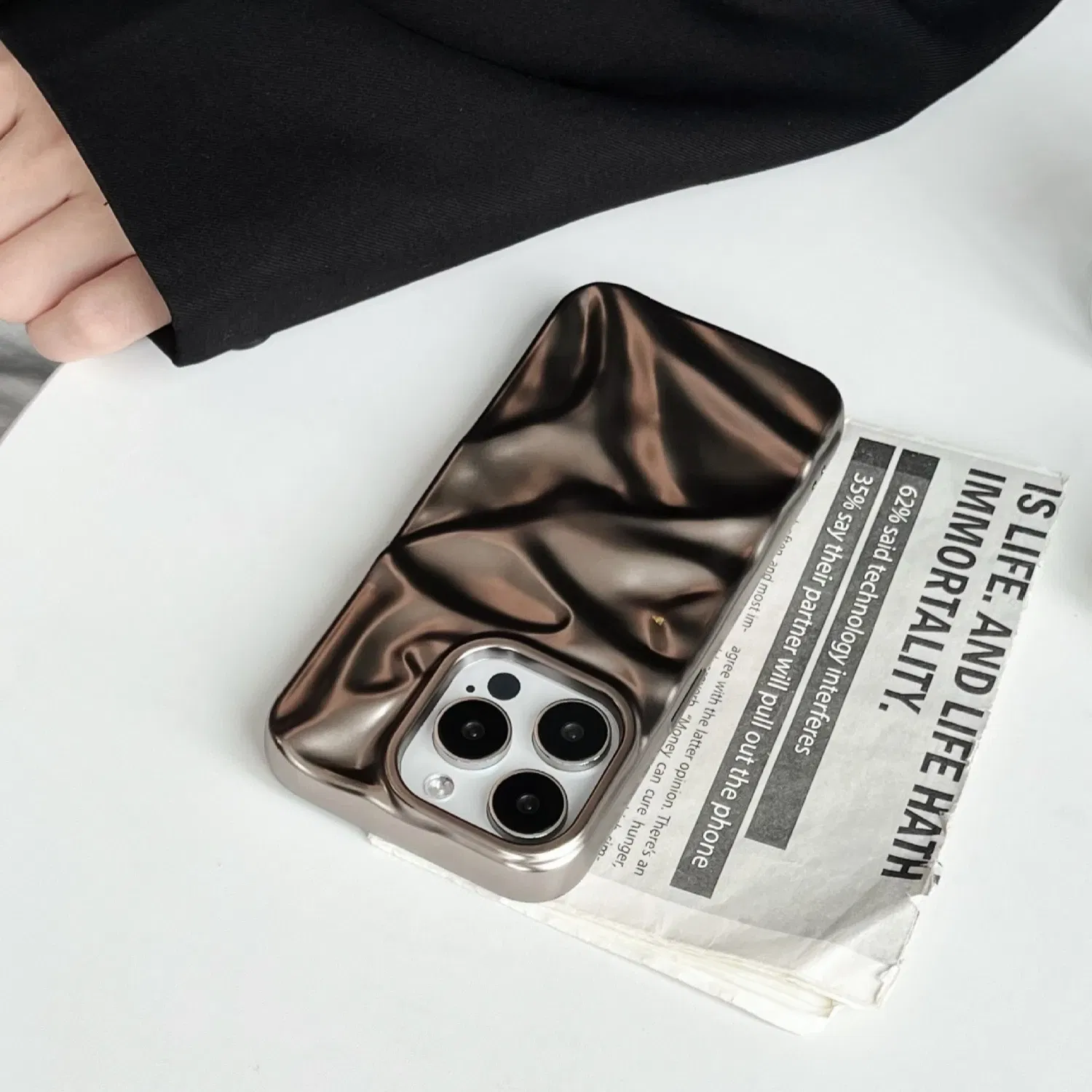 Color: Dark Brown, Compatibility by Model: iPhone 14 Plus - Soft Matte 3D Wavy Pattern Phone Case For iPhone 16 17 ProMax 17 Air 15 14 Plus 13 12 Pro Max 11 ins Water Ripple Creative Cover