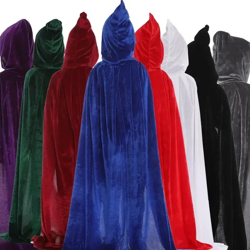 Color: Mint, Size: XS - Velvet Cloak Cape Hooded Medieval Costume Witch Wicca Vampire Man Woman Unisex Solid Color