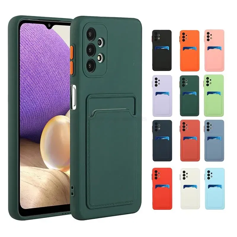 Color: Beige, Material: POLYESTER - Card Holder Wallet Case For Samsung Galaxy A32 A53 A33 A13 A52 5G Case on A72 A22 A12 A51 A71 Shockproof Liquid Silicone Cover
