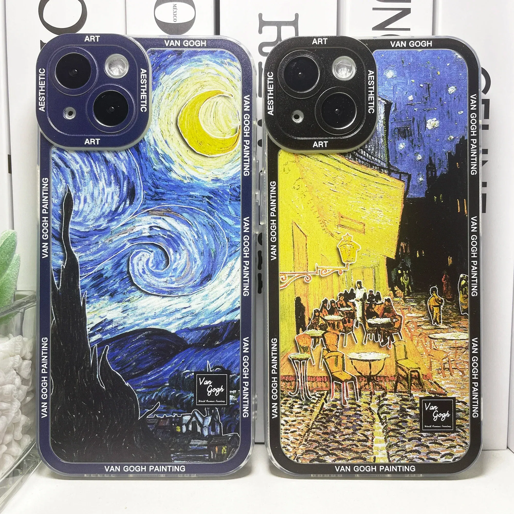 Color: black, Material: Carbon Fiber - Van Gogh Art Aesthetic Phone Case For iPhone 16 15 14 13 12 11 Pro Max Mini XS X XR SE 8 7 Plus Sunflowers The Starry Night