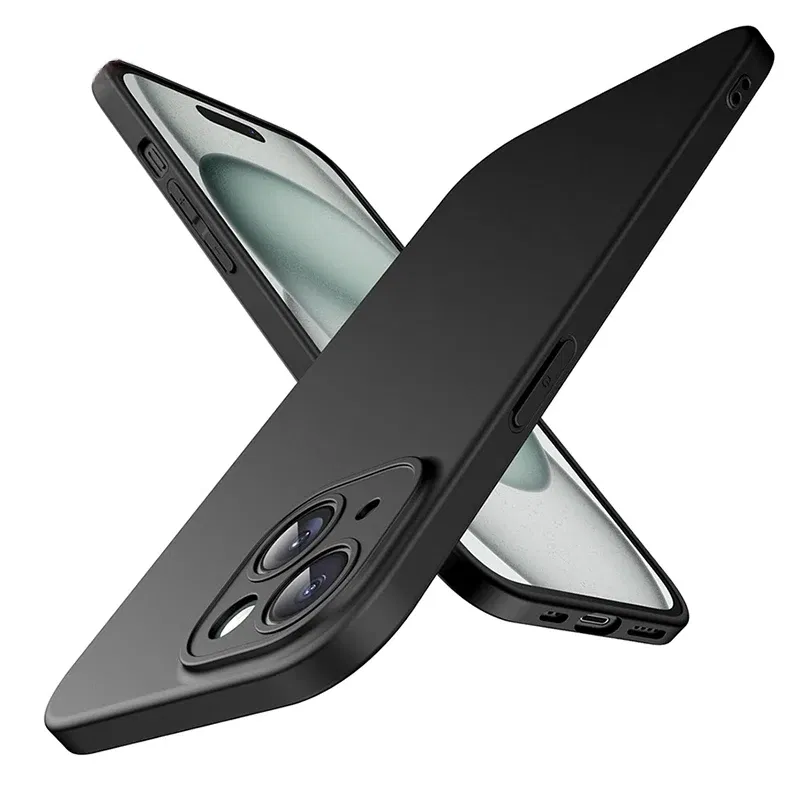 Color: black, Material: ABS - Matte Silicone Soft Case For iPhone 16 15 14 Plus 13 Mini Pro Max SE 2022 2020 Solid Black Slim Cover Fundas