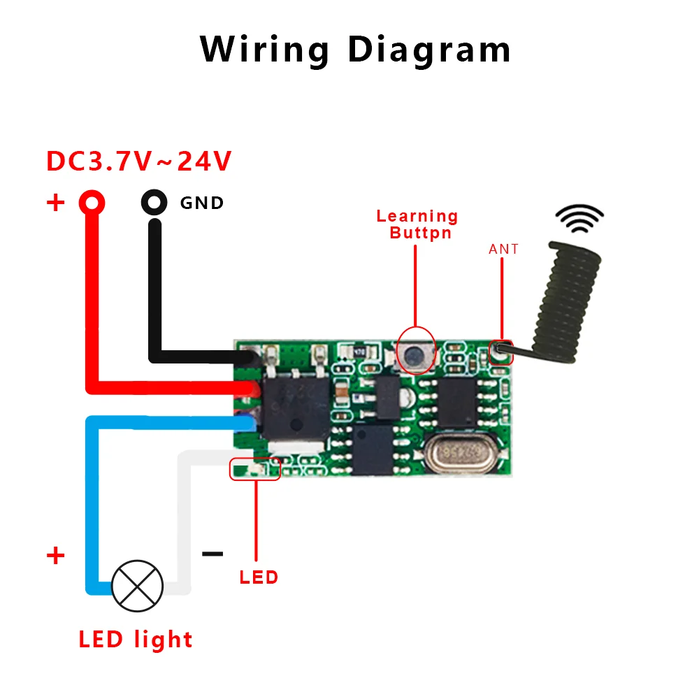 Color: black - DC 3V-24V 433MHz Wireless Remote Control Switch Long Range Mini Receiver and 433 MHz Transmitter LED Remote Control Power Supply