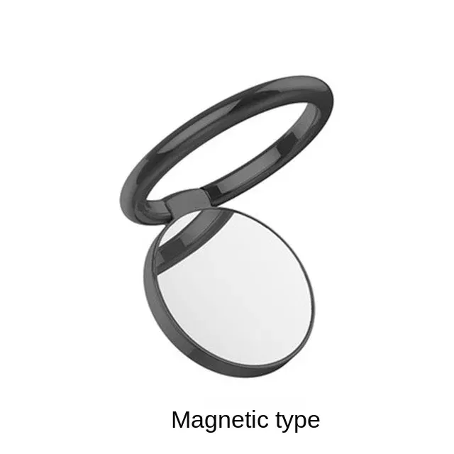 Color: Orange - Metal Mirror Ring Buckle Creative Finger Buckle Mobile Phone Holder Ring Car Magnetic 360 Degree Rotating  Phone Holder Stand