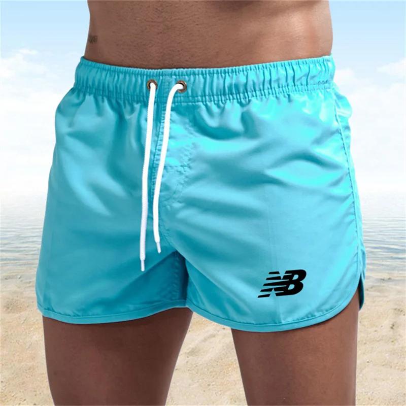 Color: Sky blue, Size: XXL - Letter B Summer men's luxury beach pants clothing quick dry gym jogging sexy shorts vacation casual swimming trunks