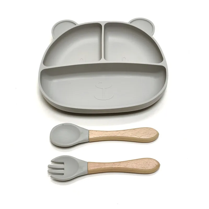 Color: GRAY - Gel dinner plate children eating tableware adsorption on the desktop fruit plate silicone supplement plate