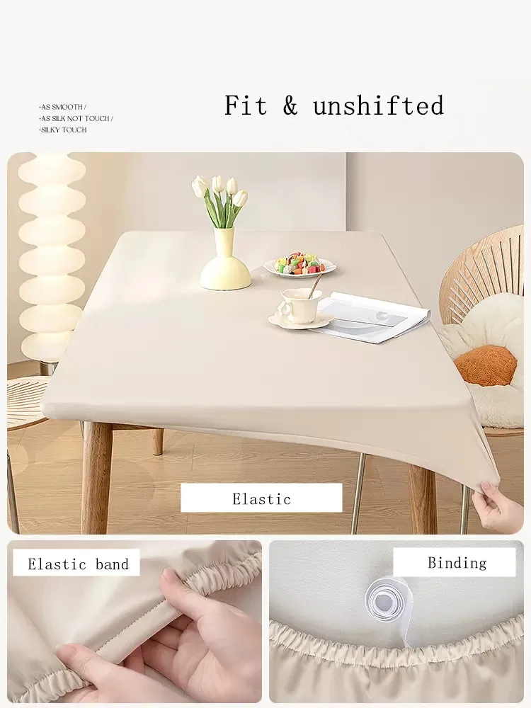 Color: WHITE, Specification: 80*80cm - Solid color PU leather table cover fixable elastic tablecloth waterproof round square Table cloth custom table protector