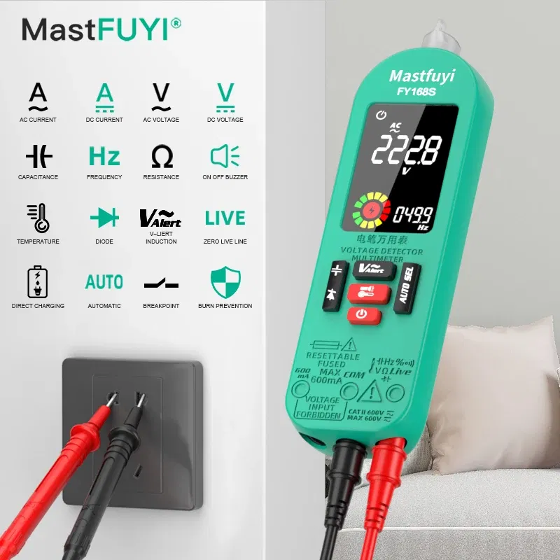Color: Orange - Smart Digital Multimeter Rechargeable Electronic Tester AC DC Contactless NCV Automatic Test Easy operate lightweight high quali