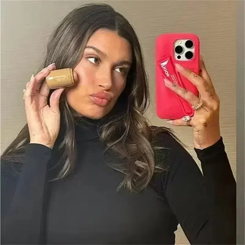 Color: Blue, Material: CANVAS - Lipstick Soft Silicone DIY Rhode Phone Case for IPhone 16 Pro Max 16Pro 16Plus Portable Lip Gloss Holder Ins Hot Cover