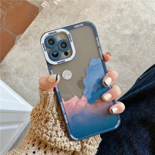 Color: Blue, Material: Vinyl - Retro INS Sunset Sky Clouds Moon Pattern Case For Samsung Galaxy S10 S20 S21 S22 S23 S24 FE Plus Ultra Note 20 Shockproof Cover