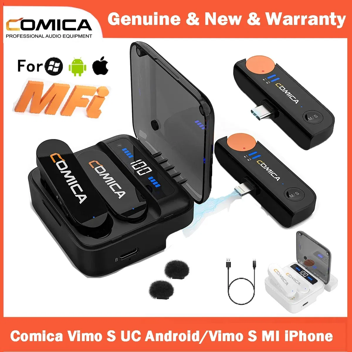 Color: WHITE, Ships From: CHINA - Comica Vimo S Wireless Lavalier Microphone 2.4G Compact Wireless Lapel Microphone With Charging Case for iPhone Android Phone