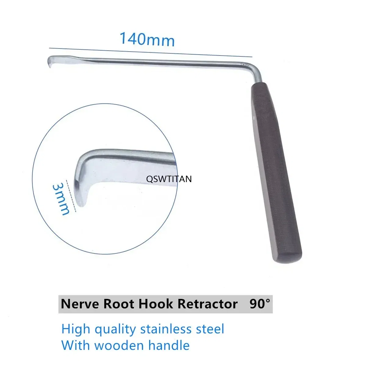 Color: grey - Nerve Root Hook Retractor with wooden handle brain Bone Retractor Stainless Steel nerve pull hook