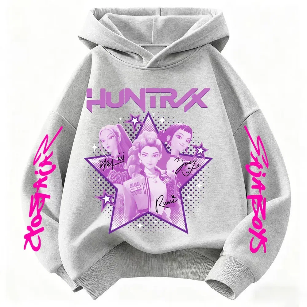 Color: WHITE, Kid Size: 4 - KPop Demon Hunter Huntrix Children's Sweatshirt Autumn New Boys Girls Fashion Street Pullover Children's Clothing