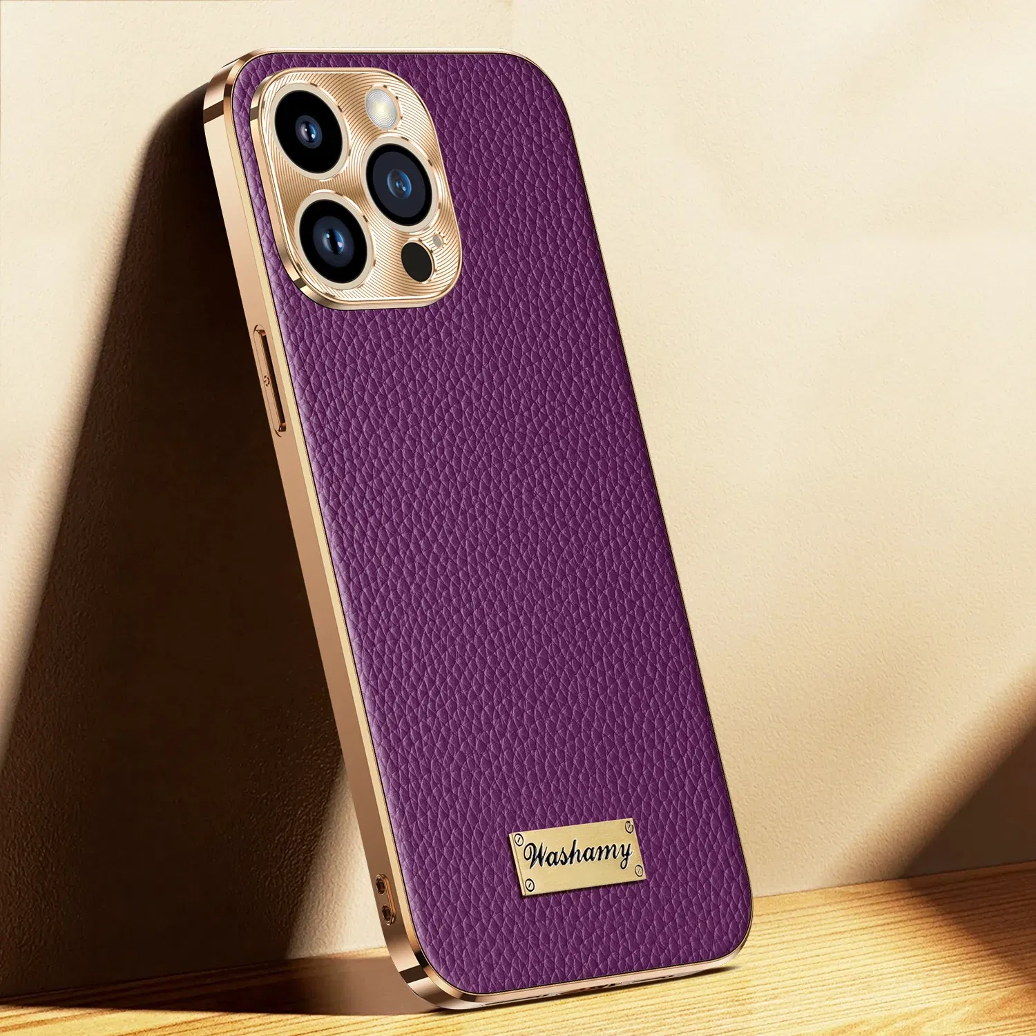 Color: Brown, Compatible-Phone Models: For iPhone 16 - Luxury Genuine Leather Phone Case For iPhone 15 14 13 Pro Max Plating Soft Silicone Frame Shockproof Cover For iPhone 16 Pro Max