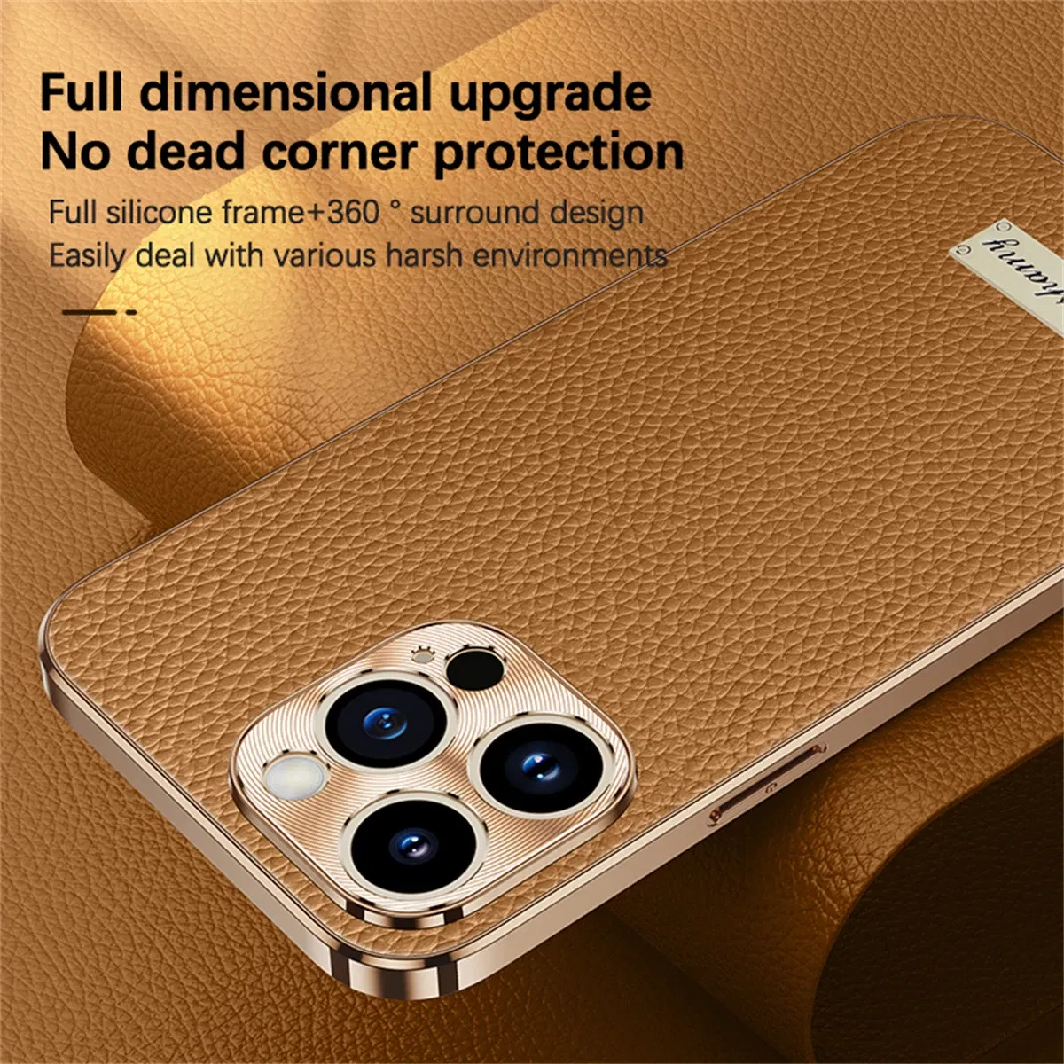 Color: Brown, Compatible-Phone Models: For iPhone 16 - Luxury Genuine Leather Phone Case For iPhone 15 14 13 Pro Max Plating Soft Silicone Frame Shockproof Cover For iPhone 16 Pro Max
