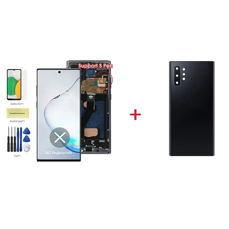 Color: AZURE, Ships From: CHINA - Top AMOLED Note 10 Plus Screen for Samsung Galaxy Note10+ N975F Lcd Display Touch Screen Support S Pen Fingerprints with Frame