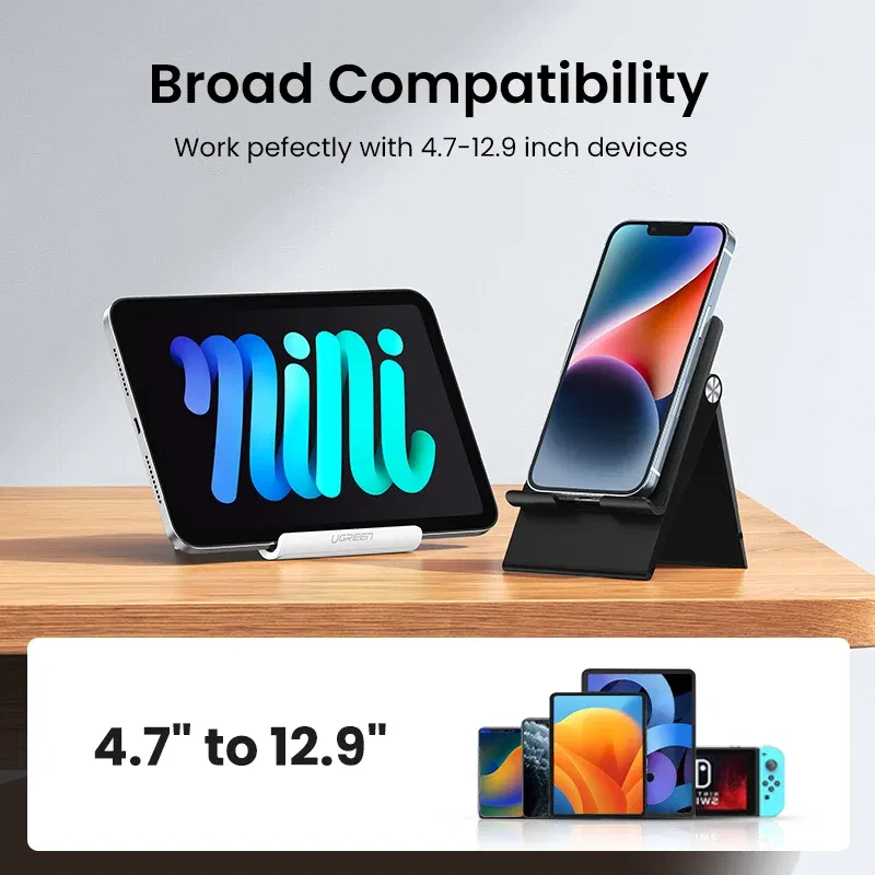 Color: WHITE - UGREEN Phone Stand Holder Desk Cell Phone Dock Stand for iPhone 16 15 14 Pro Max Adjustable Foldable Mobile Phone Holder Stand