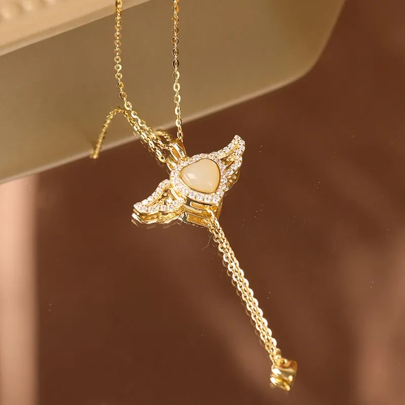 Golden Winged Sparkle Lariat Necklace