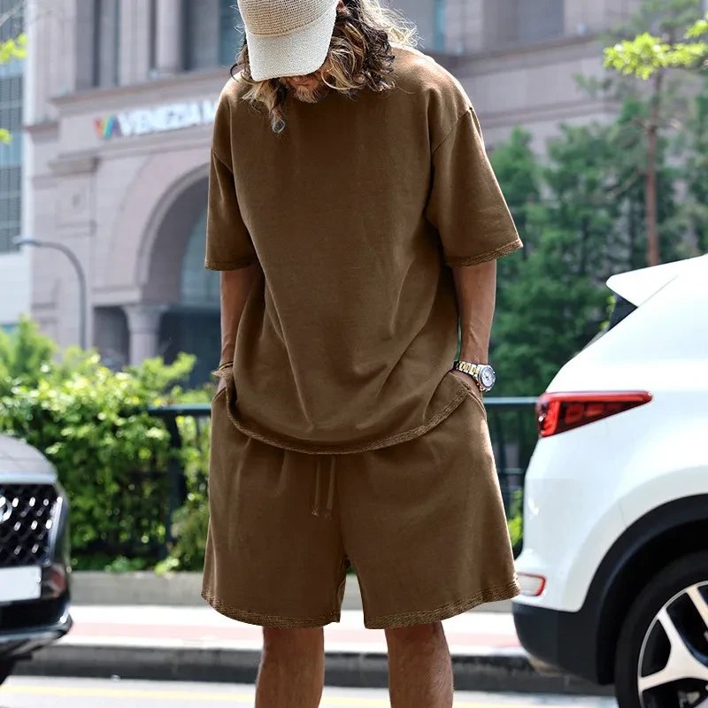 Casual Solid Color Men's Pocket Shorts Set