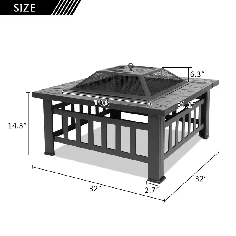 Outdoor Portable Courtyard Metal Fire Pit with Accessories Black