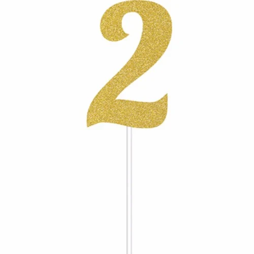 Cake Topper Number 2 Gold Glittered
